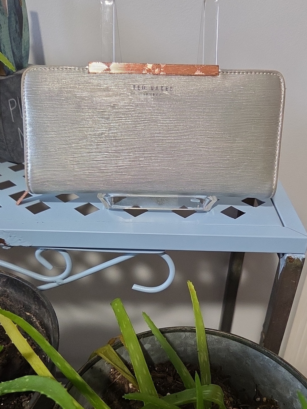 Ted Baker Metallic Silver Zip Around Clutch Wallet